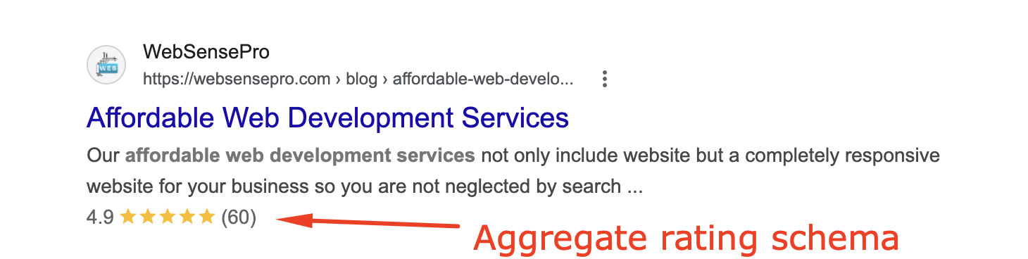 Example Google search result showing a gold AggregateRating star rating with review count below the page title